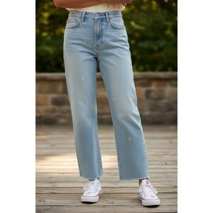 Lucky Brand Ava Mid Rise Crop Mini Boot Jeans Light Wash Daisy Embroidered 4/27